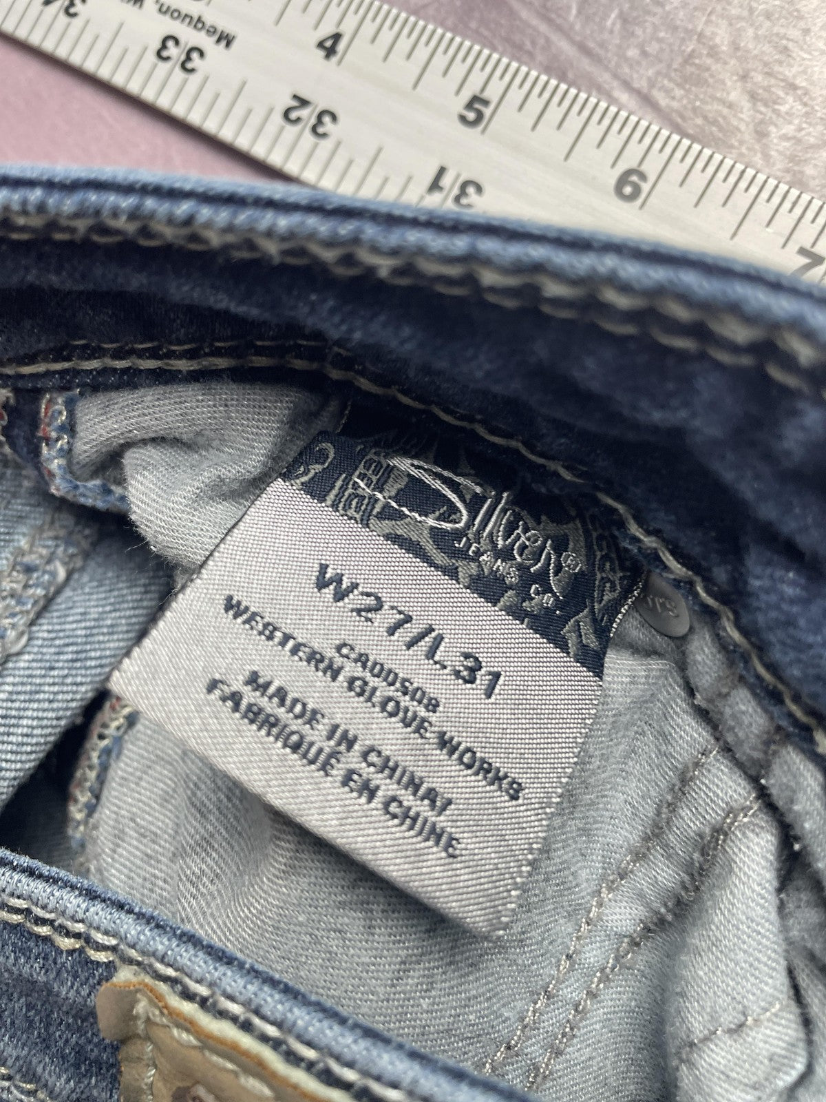 Silver Jeans Co Jeans Womens W27 L31 Blue Tuesday Skinny Distressed Embroidered