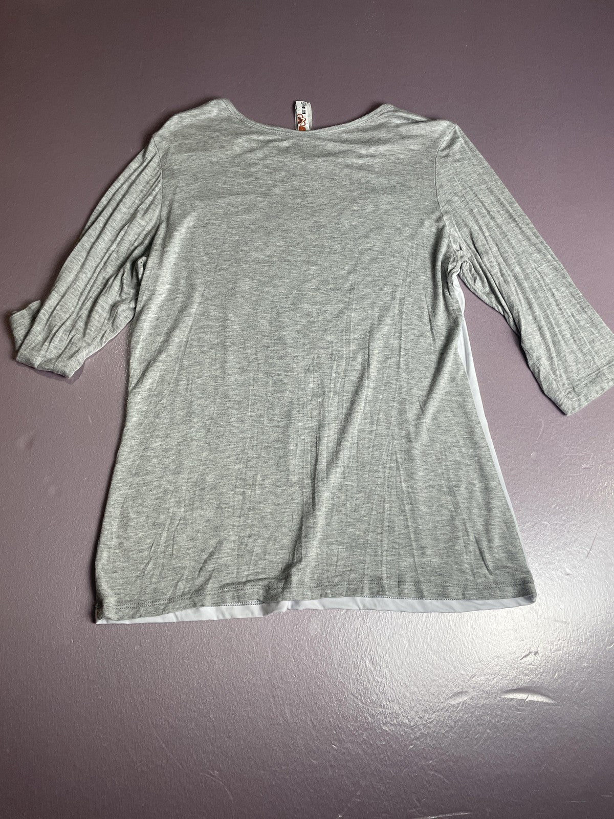 Wolf Shirt Womens Large Gray White Rhinestone Embellished Graphic 3/4 Sleeve