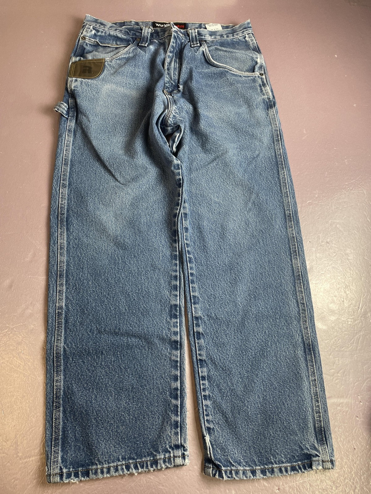 Wrangler RIGGS Workwear Jeans Mens 34x30 Blue Relaxed Straight Leg Carpenter