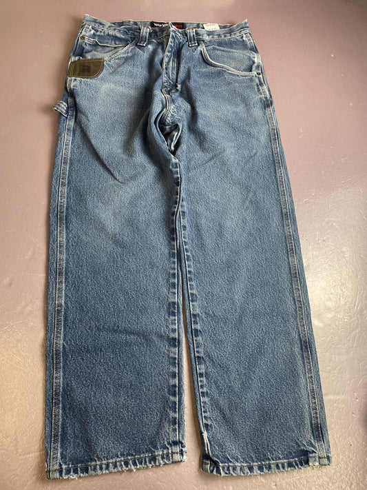Wrangler RIGGS Workwear Jeans Mens 34x30 Blue Relaxed Straight Leg Carpenter