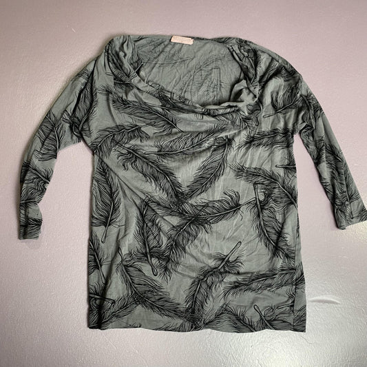 Juicy Couture Shirt Womens Small Feather Print Cowl Neck Long Sleeve Top Blouse