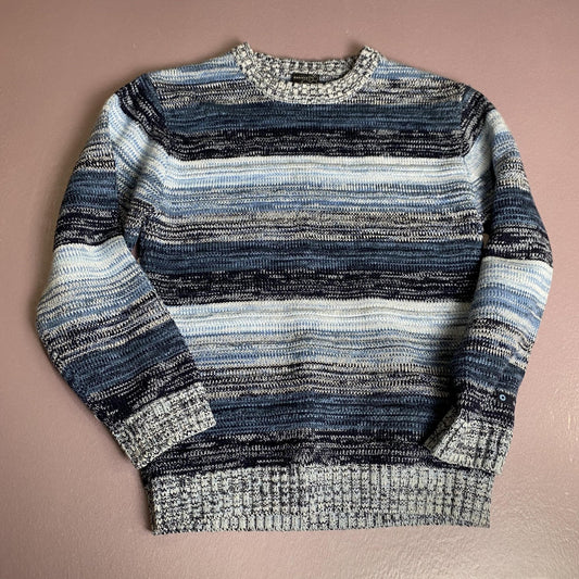 Southpole Sweater Mens Small Blue Gray Striped Knit Pullover Crewneck Korea