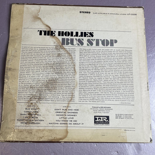 Vintage Hollies Bus Stop 12" Black Vinyl LP 1966 Imperial Rock Pop Album