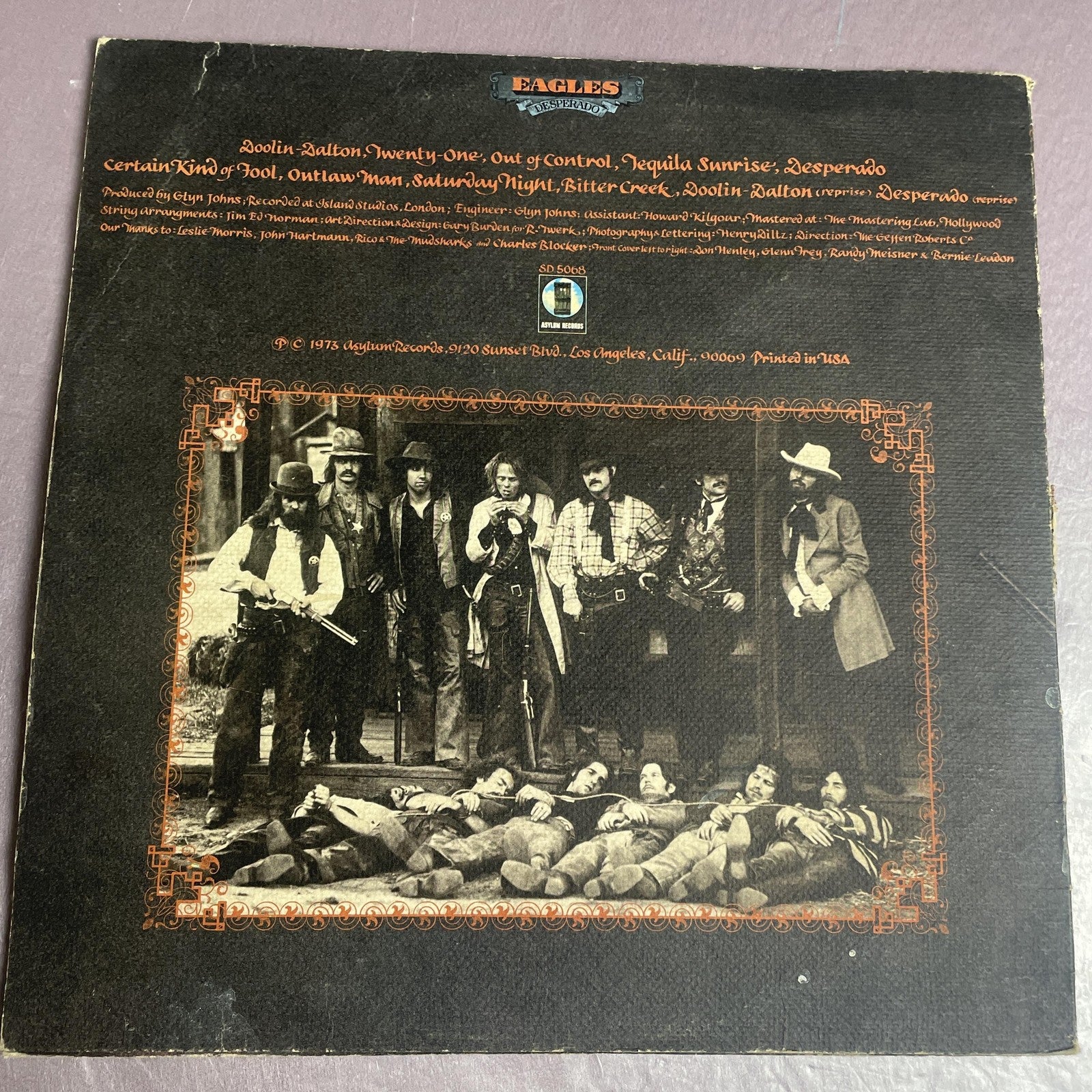 Vintage Eagles Desperado 12" Black Vinyl LP 1973 Asylum Country Rock Album