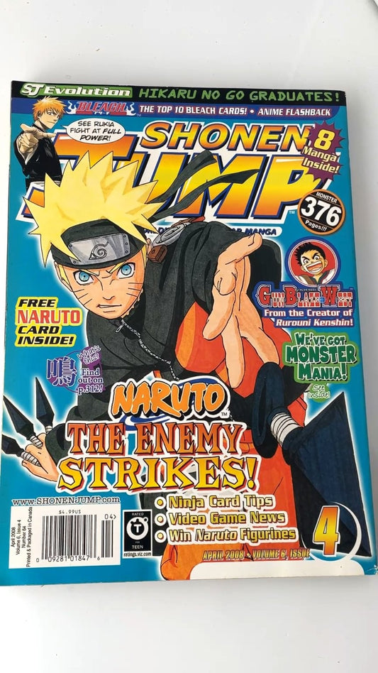 Shonen Jump Volume 6 Issue 4 Naruto Sasuke April 2008 Manga WITH CARD