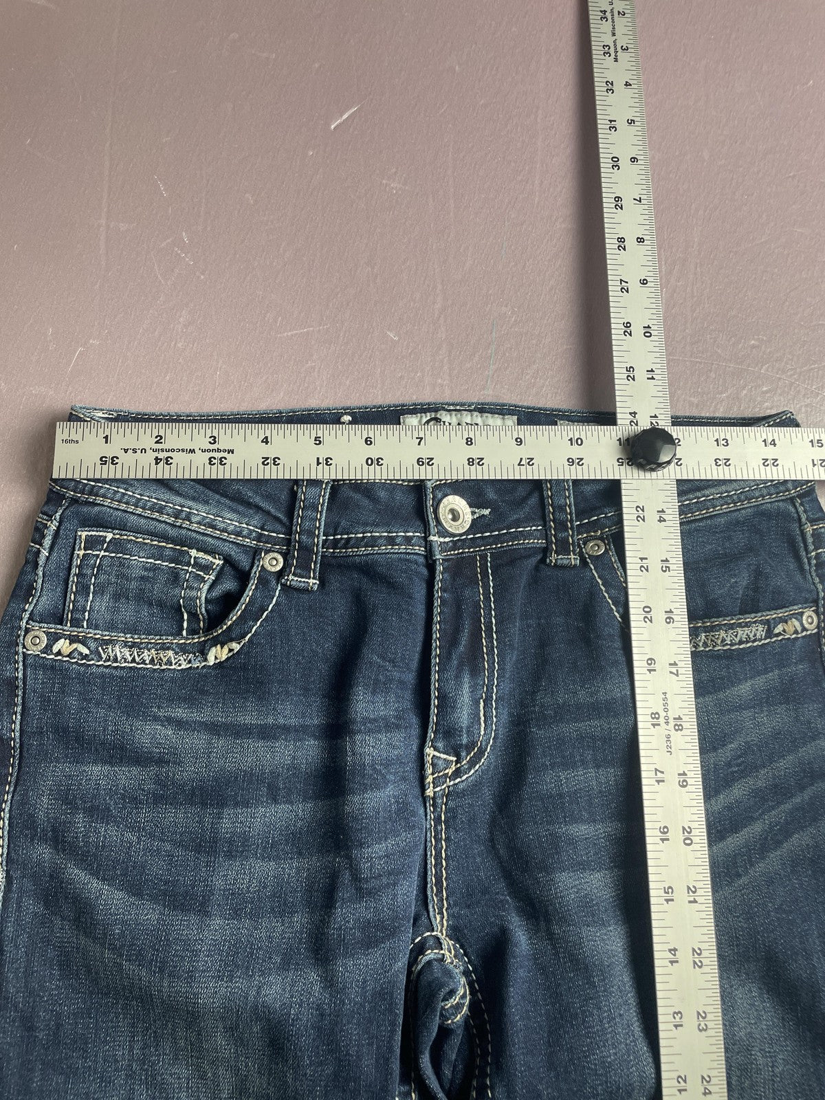 Charme Jeans Womens 27 Blue Bootcut Embroidered Distressed Medium Wash Denim