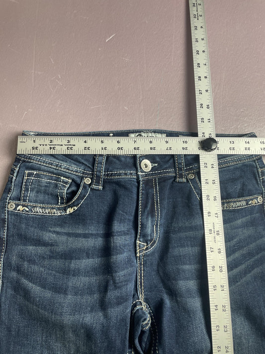 Charme Jeans Womens 27 Blue Bootcut Embroidered Distressed Medium Wash Denim