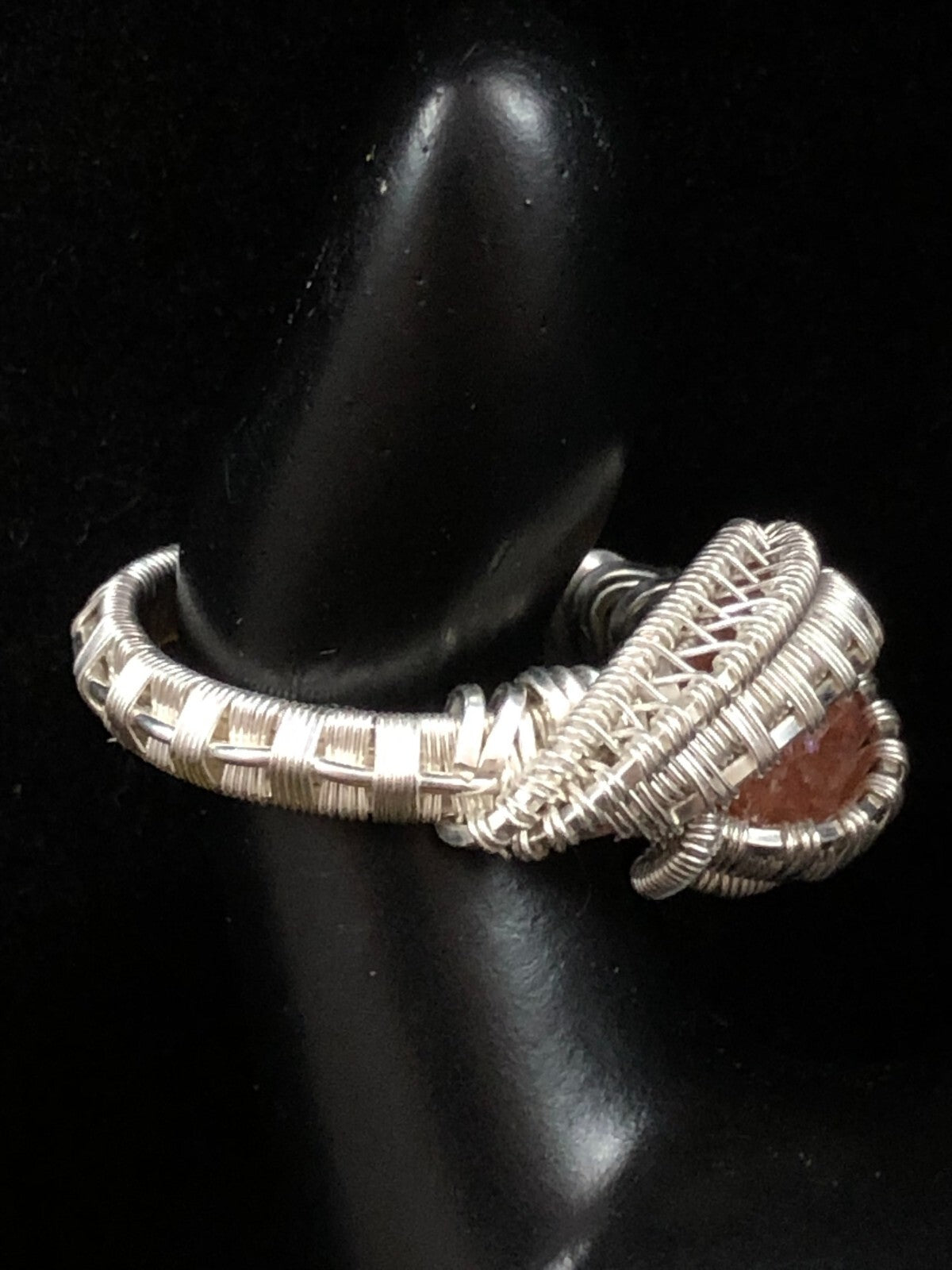 Sunstone Gemstone Ring in .999 Fine Silver Polished Wire Wrap size 7.5