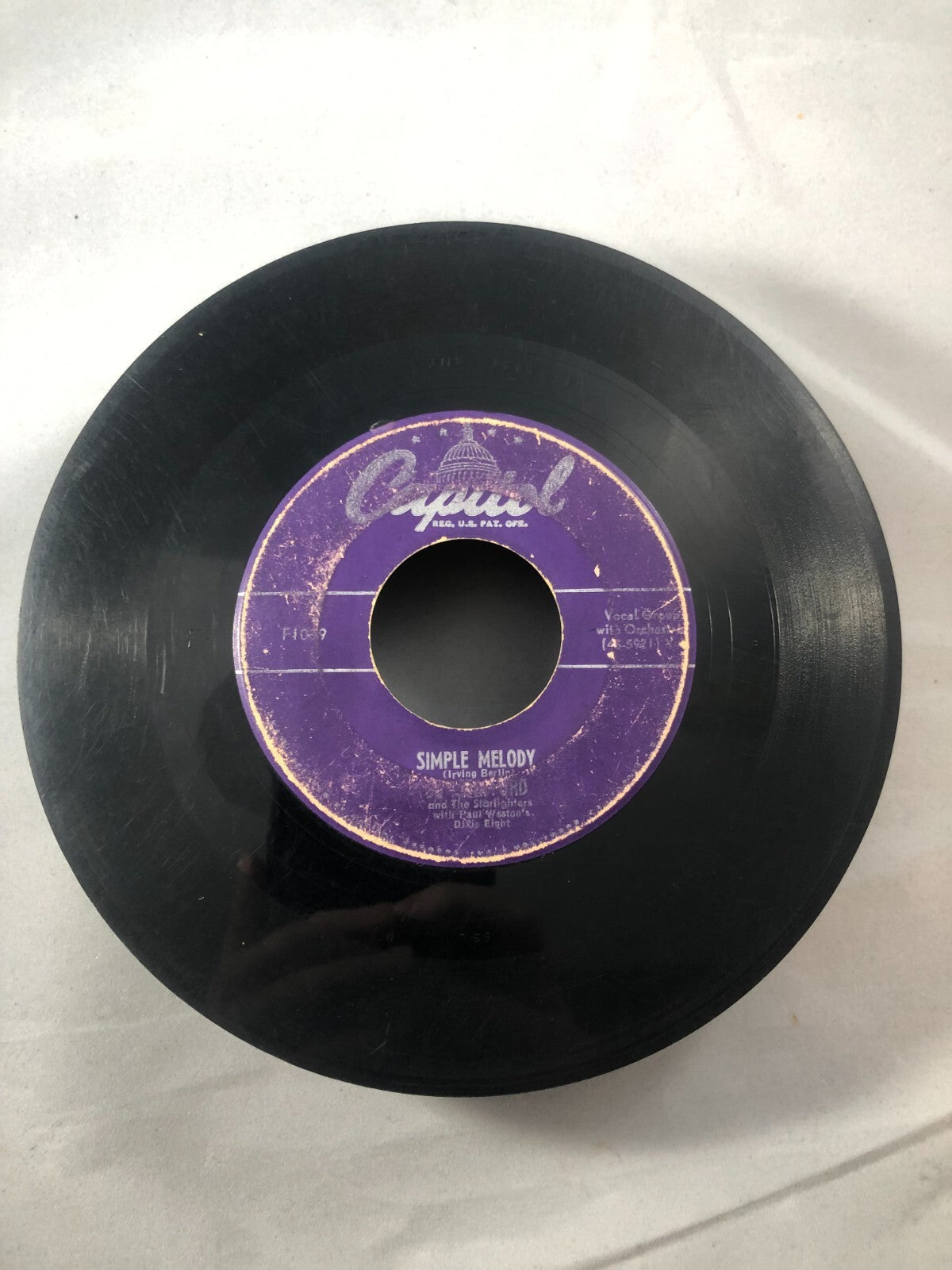 Jo Stafford record "PAGAN LOVE SONG" and "SIMPLE MELODY" Capitol F1039 45RPM