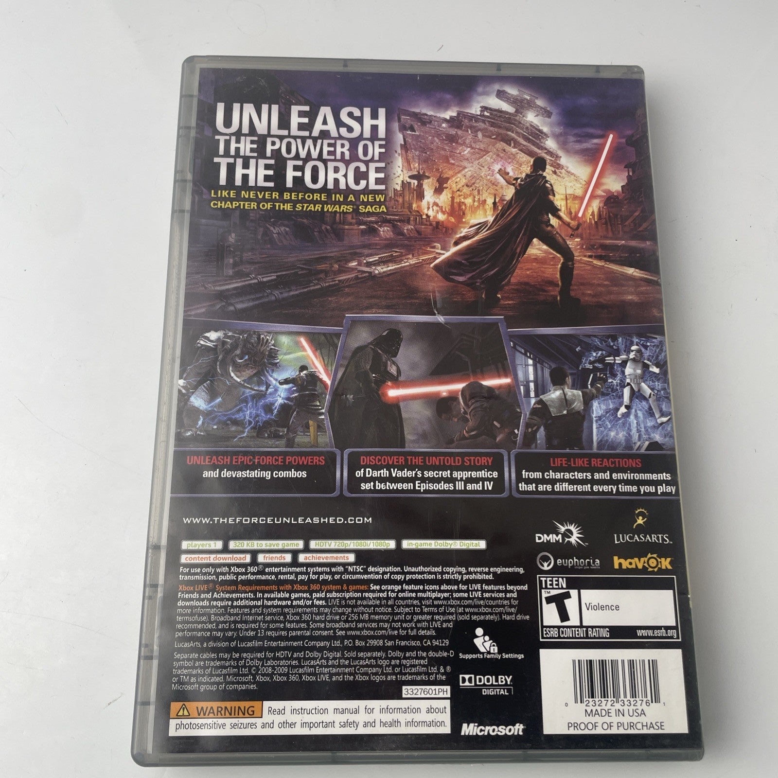 Star Wars: The Force Unleashed (Xbox 360, 2008) Tested Working **No Manual**
