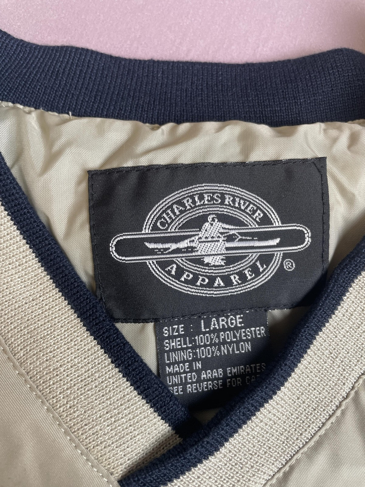 Charles River Windbreaker Vest Mens Large Khaki T-45 Goshawk Navy Embroidered