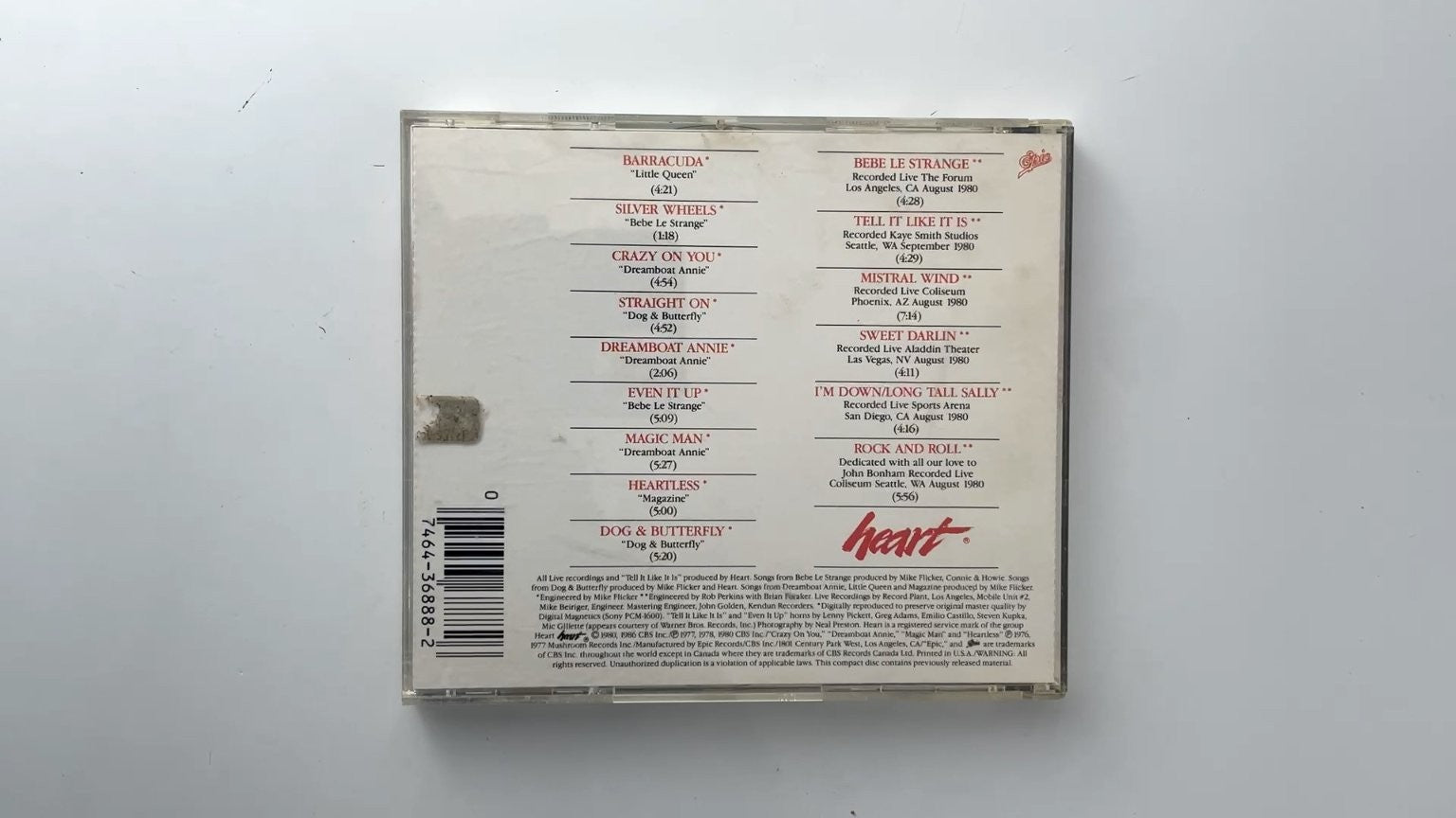Heart - Greatest Hits CD 1988 The Nice Price Plus Rock Epic
