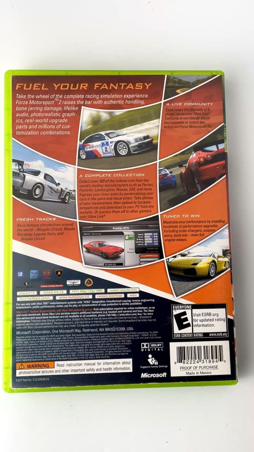 Forza Motorsport 2 Xbox 360 Video Game Multiplayer Racing Simulation