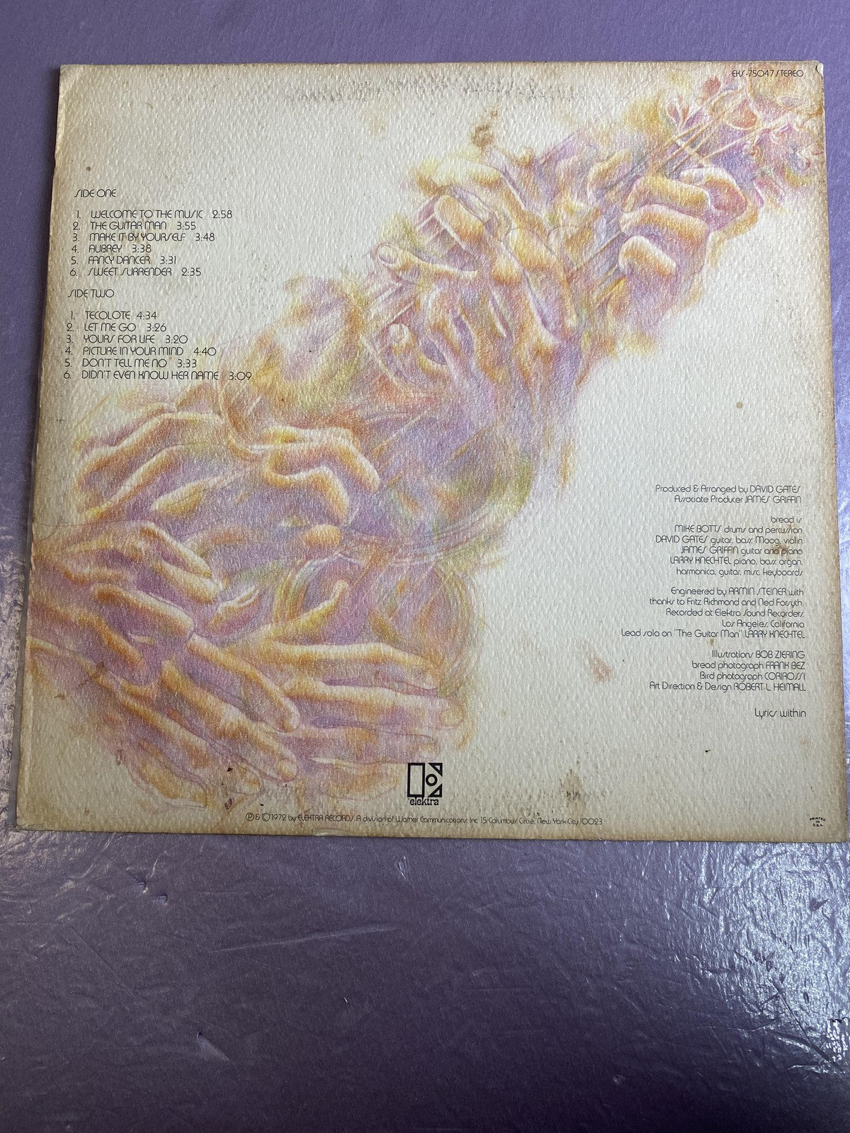 Vintage Bread Guitar Man 12" Black Vinyl LP 1972 Elektra Soft Rock Pop Album