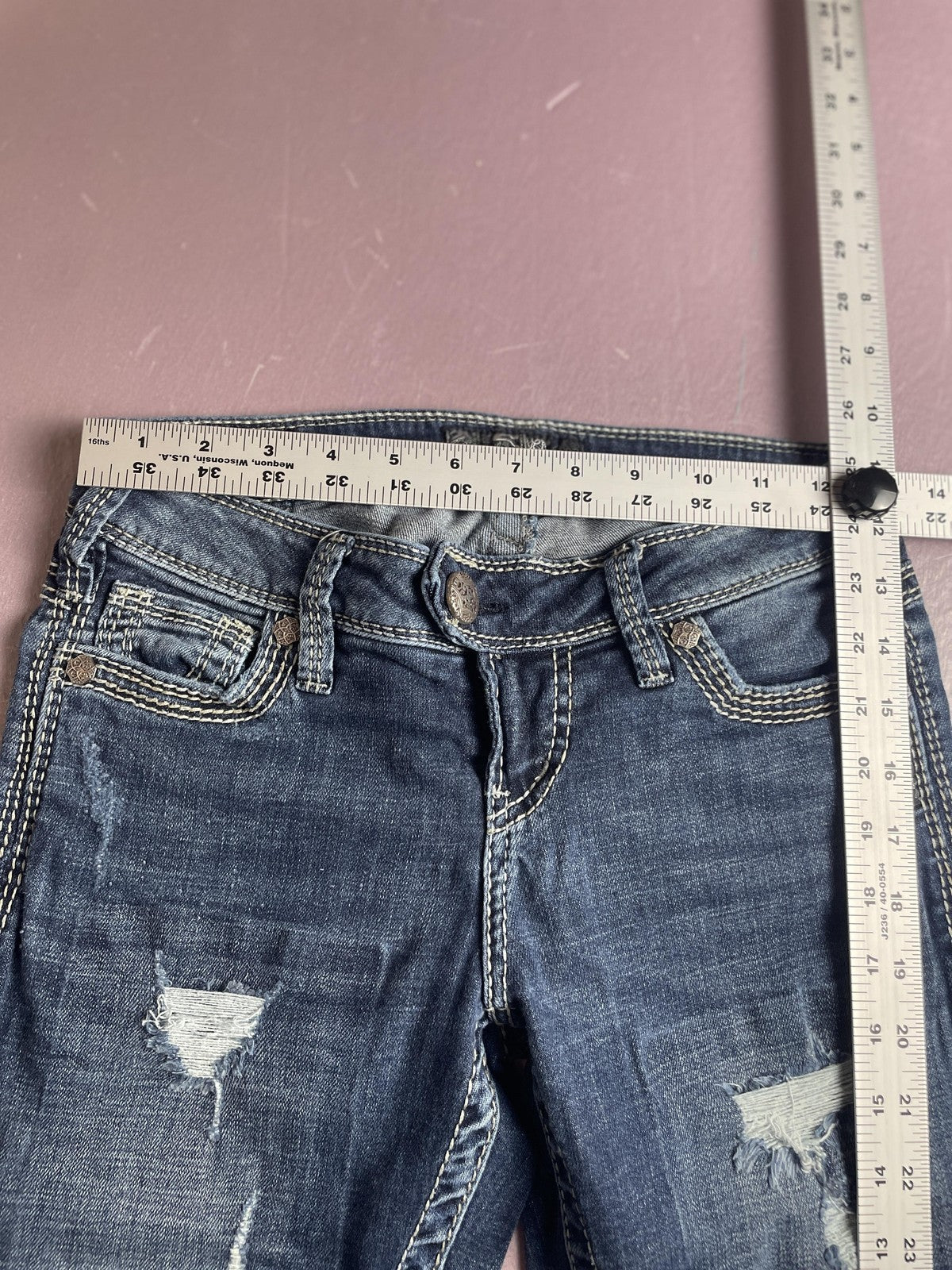 Silver Jeans Co Jeans Womens W27 L31 Blue Tuesday Skinny Distressed Embroidered