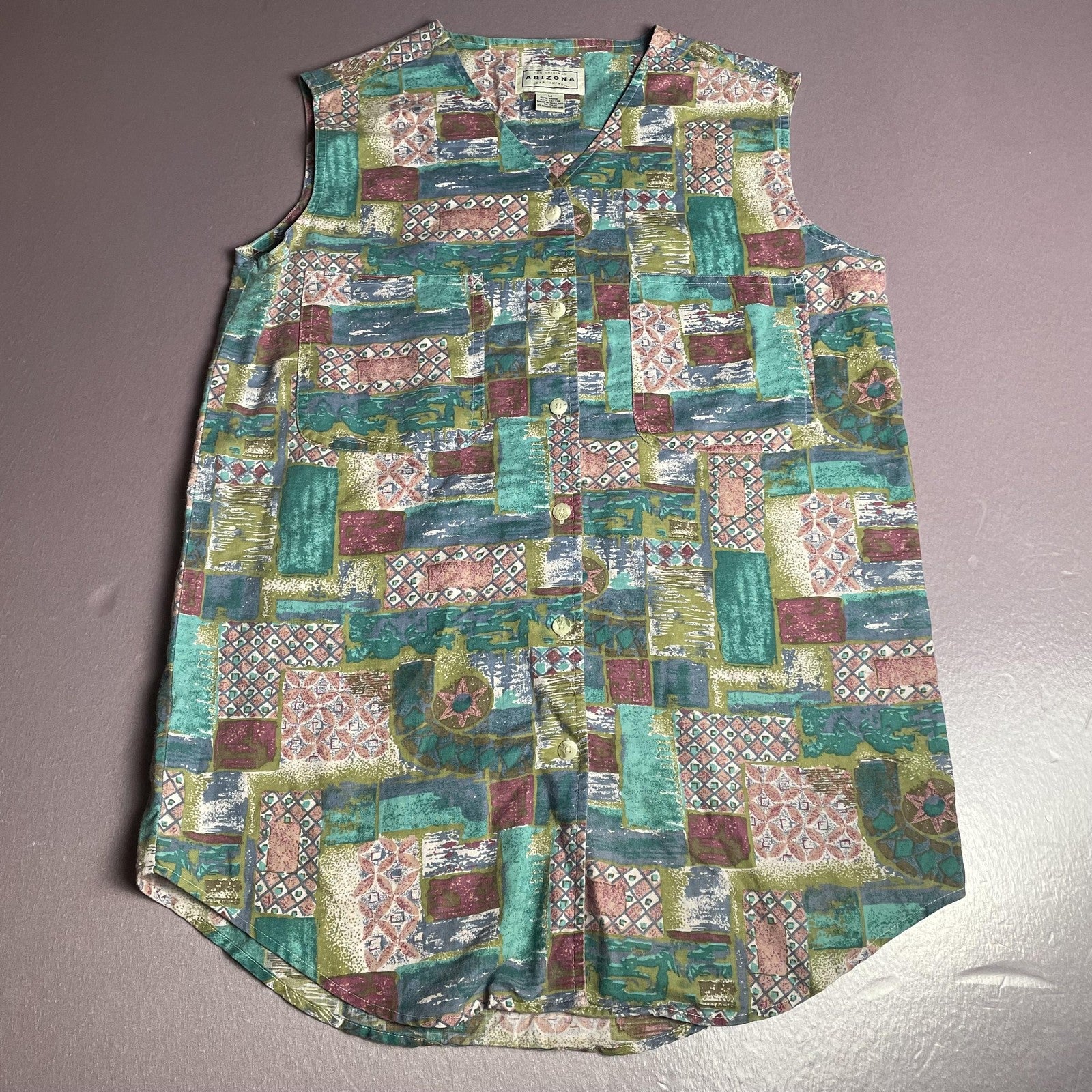 Vintage Arizona Jean Company Shirt Womens Medium Button Up Abstract 90s