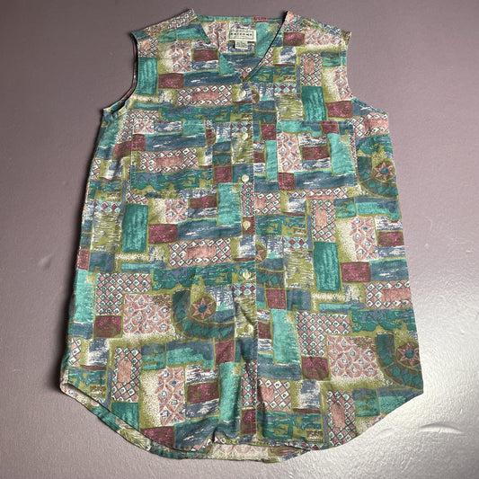 Vintage Arizona Jean Company Shirt Womens Medium Button Up Abstract 90s