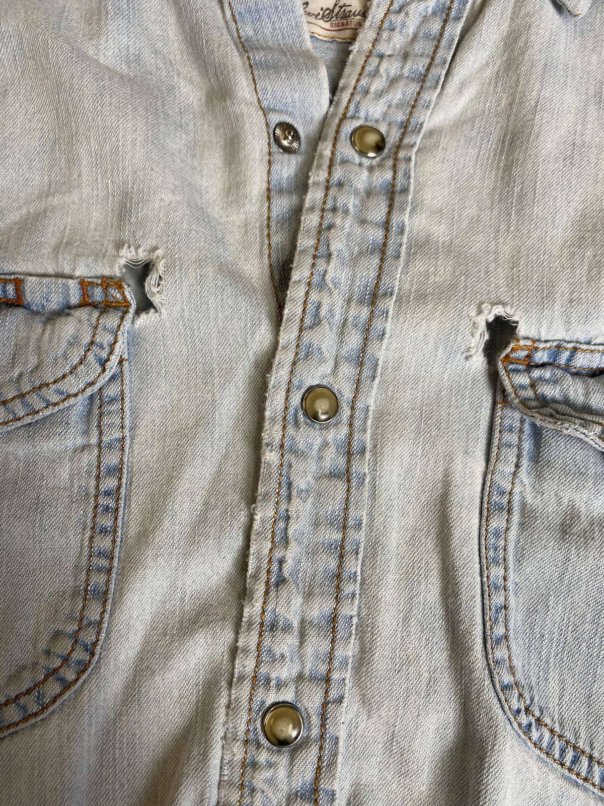 Levi Strauss Signature Shirt Mens Small Blue Snap Button Long Sleeve Western