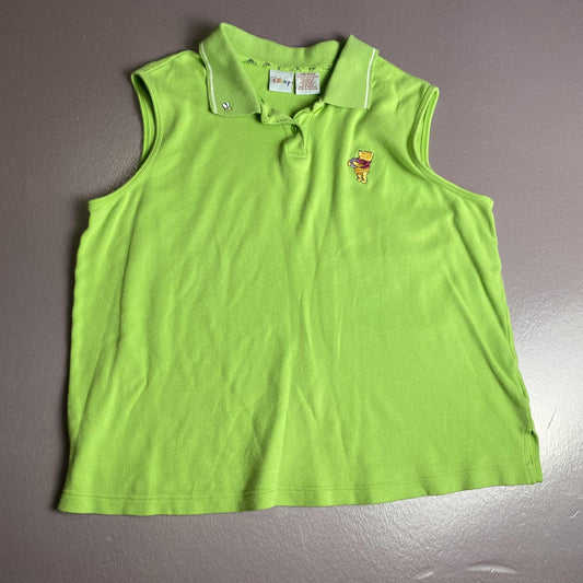 Disney Winnie the Pooh Shirt Womens Large Green Sleeveless Polo Top Embroidered