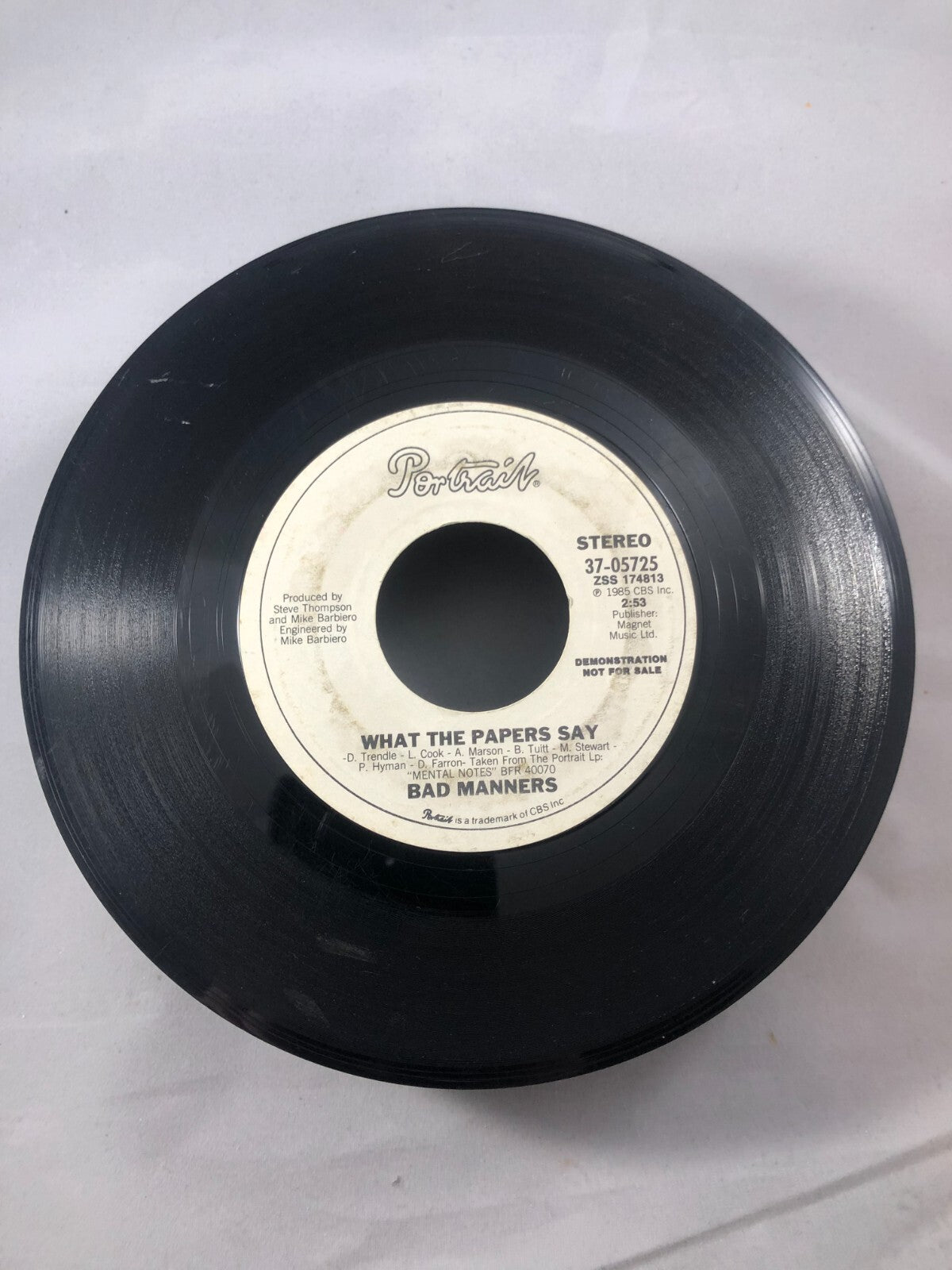 Bad Manners Promo 45 Portrait 05725 VG Condition What The Papers Say