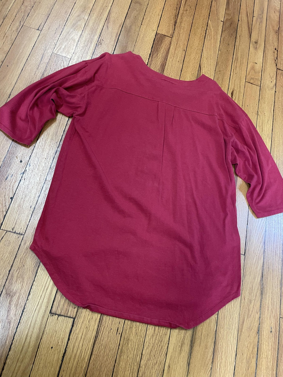 Maggie Lawrence Sport Shirt Womens Large Red Knit Button Front 3/4 Sleeve