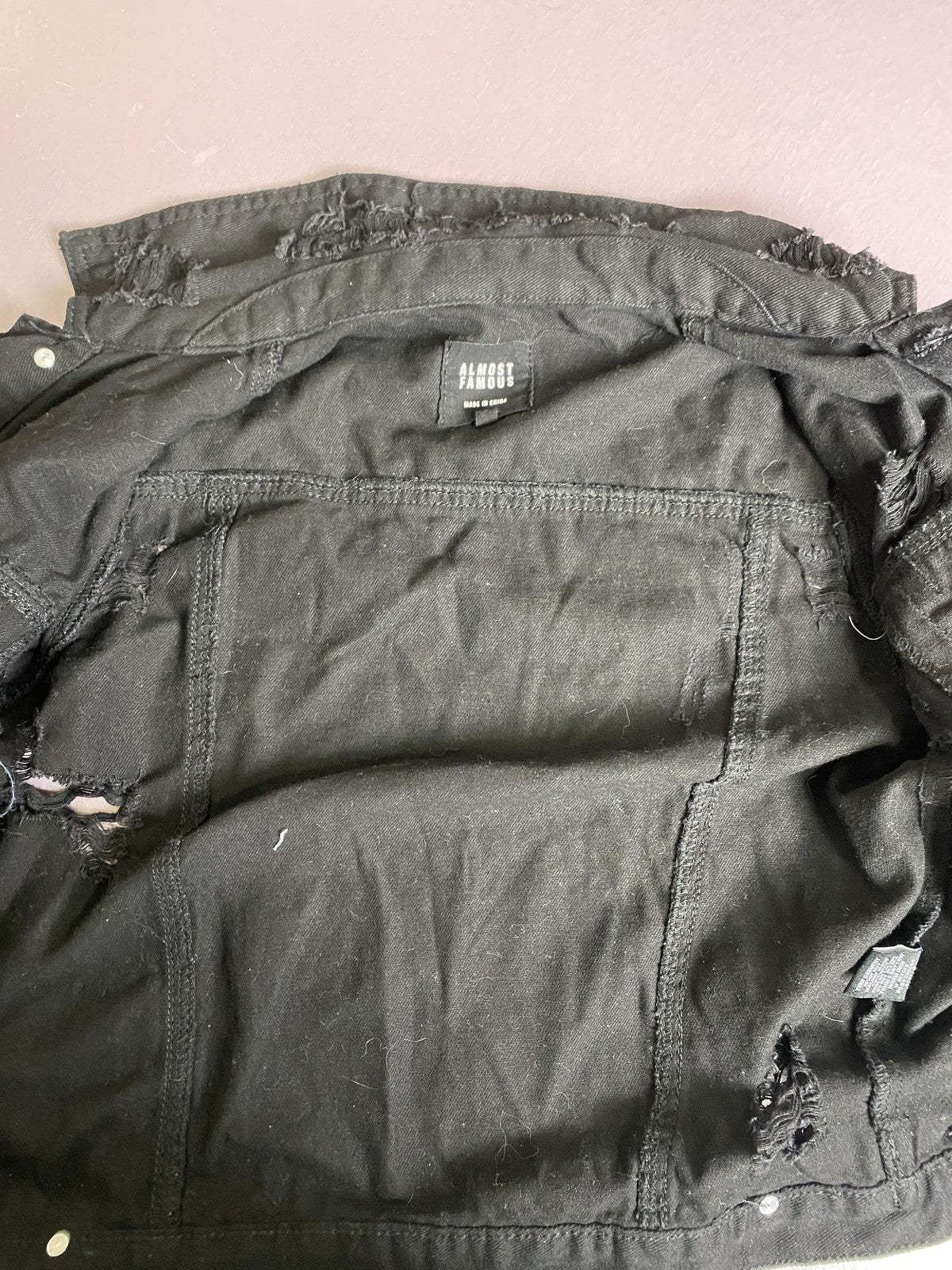 Almost Famous Denim Jacket Juniors Small Black Distressed Cropped Punk Grunge