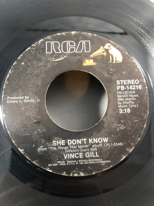 Vince Gill Oklahoma Borderline / She Don't Know Record 45 RPM Vinyl G