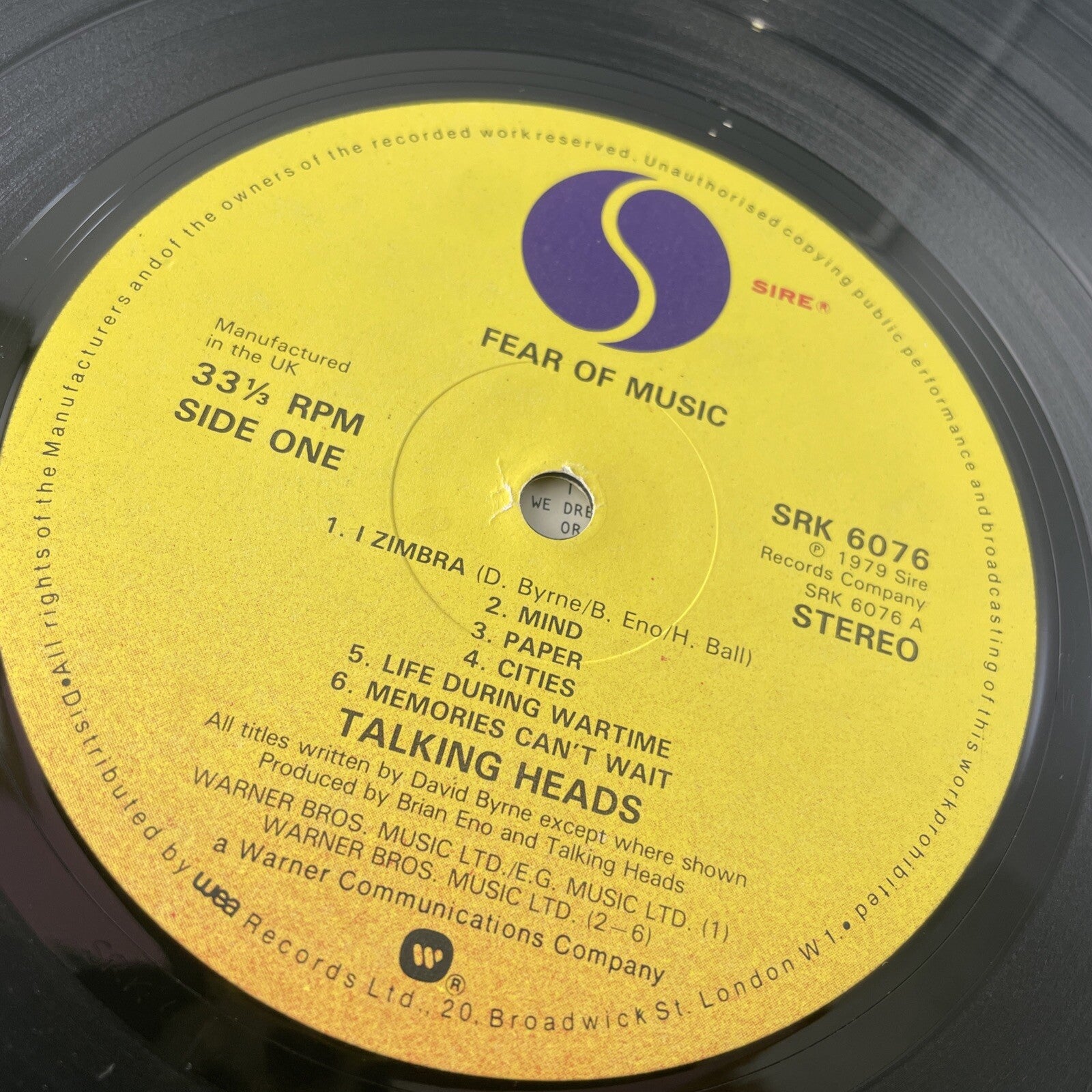 TALKING HEADS - Fear Of Music LP Vinyl 1979 Sire Records SKR 6076 Embossed Cover