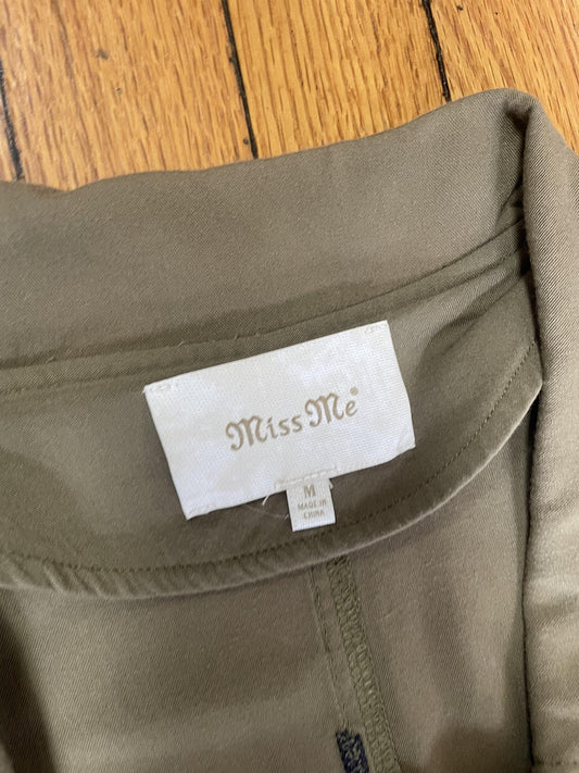 Miss Me Jacket Womens Medium Olive Embroidered Utility Anorak Snap Front Aztec