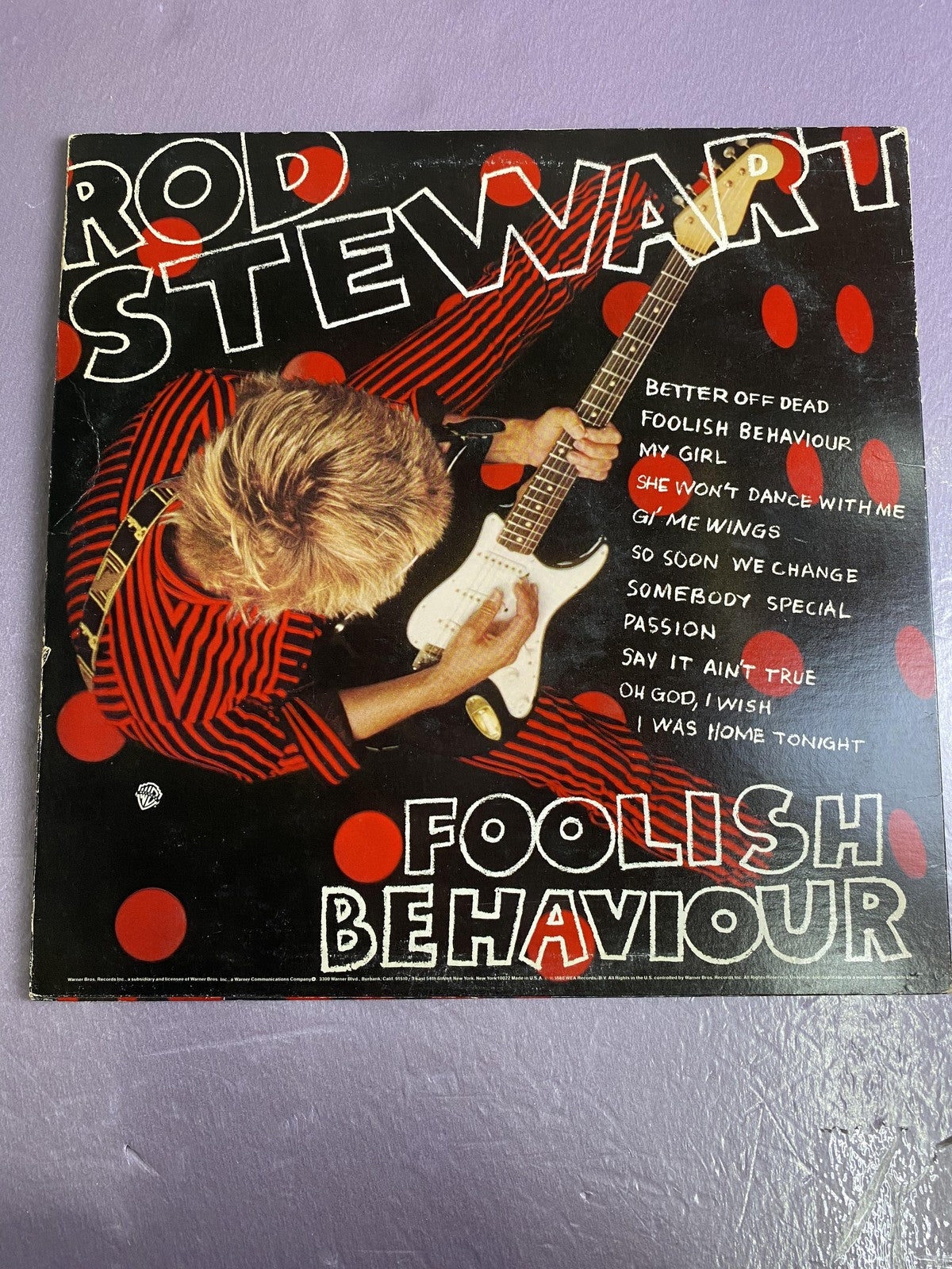 Vintage Rod Stewart Foolish Behaviour 12" Black Vinyl LP 1980 Warner Rock Pop