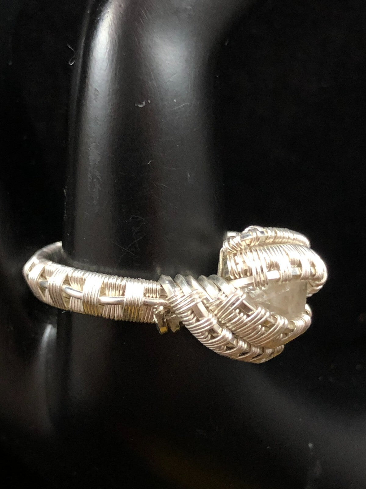 Herkimer Diamond Gemstone Ring in .999 Fine Silver Polished Wire Wrap size 9