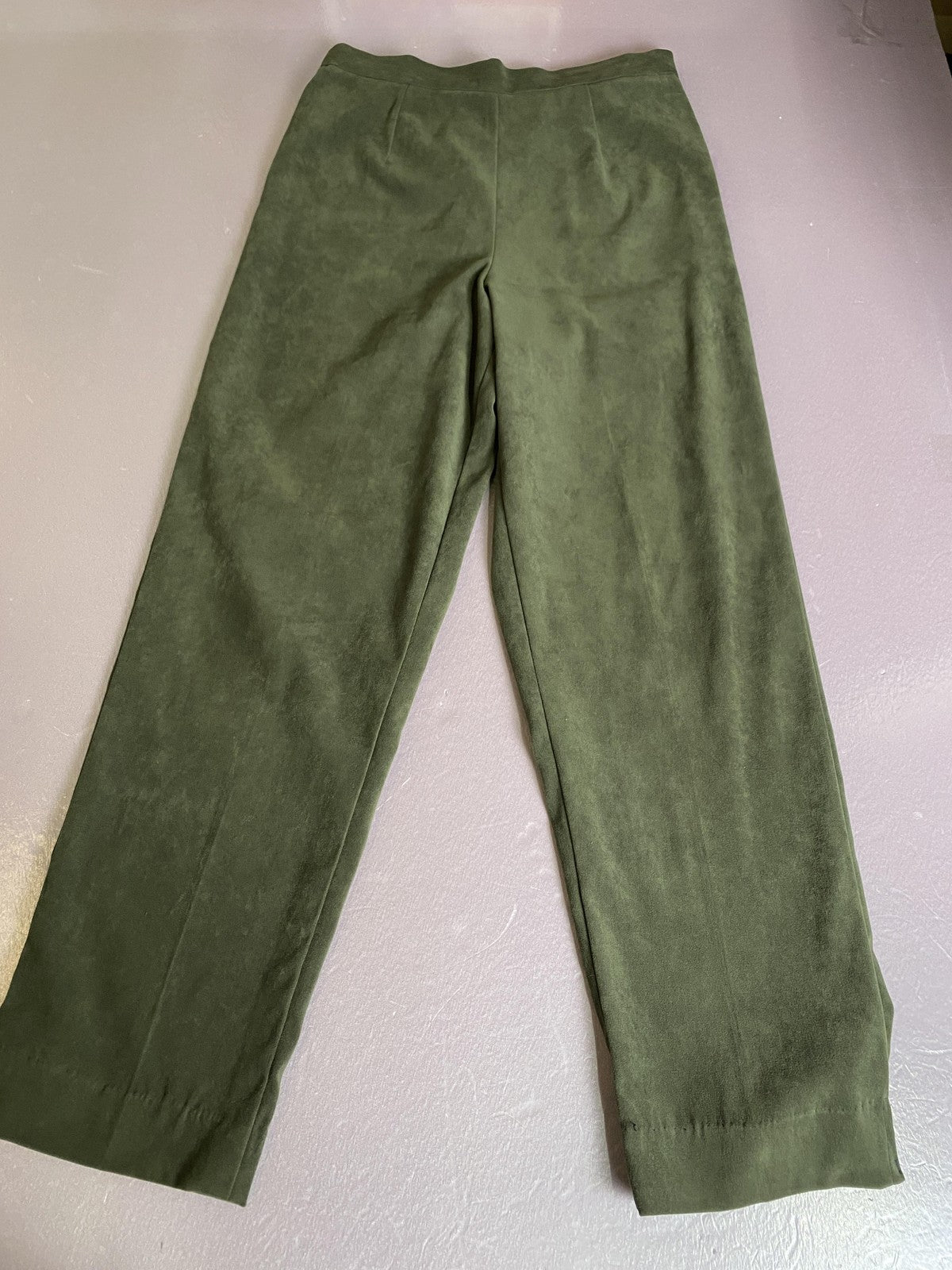 Dress Pants Womens 10 Green Microfiber Pull On Elastic Waist Straight Leg