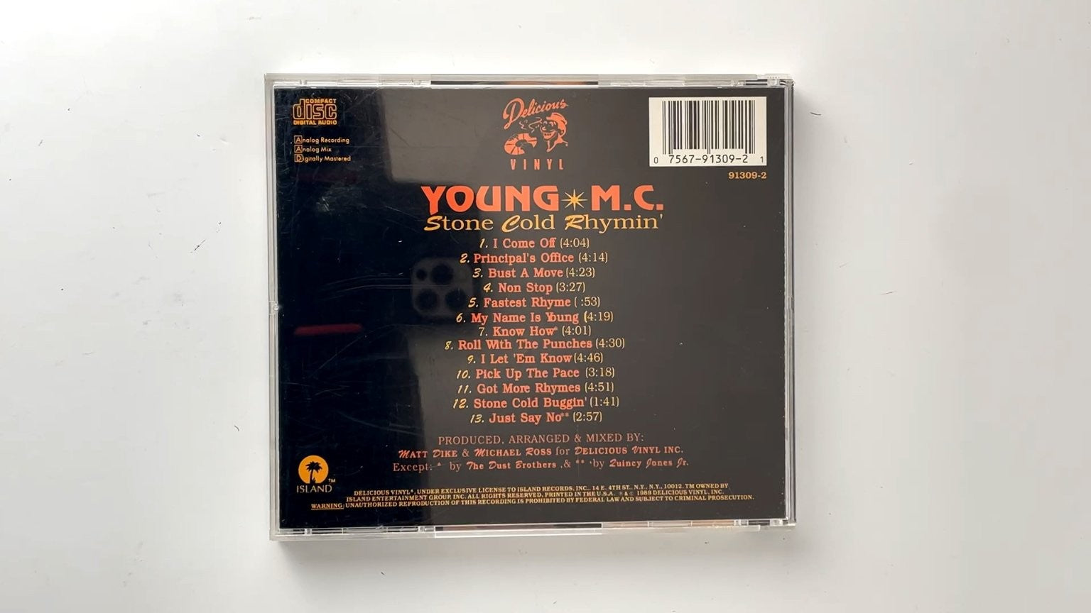 Young M.C. - Stone Cold Rhymin' CD 1989 Hip Hop Island Delicious Vinyl
