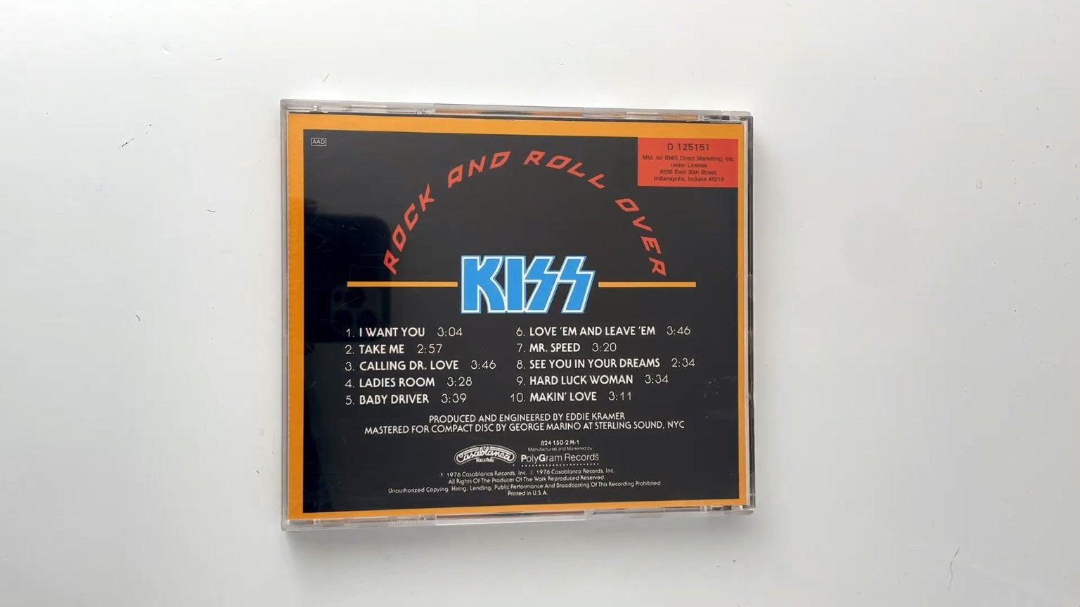 Kiss - Rock and Roll Over CD 1976 Classic Rock Casablanca
