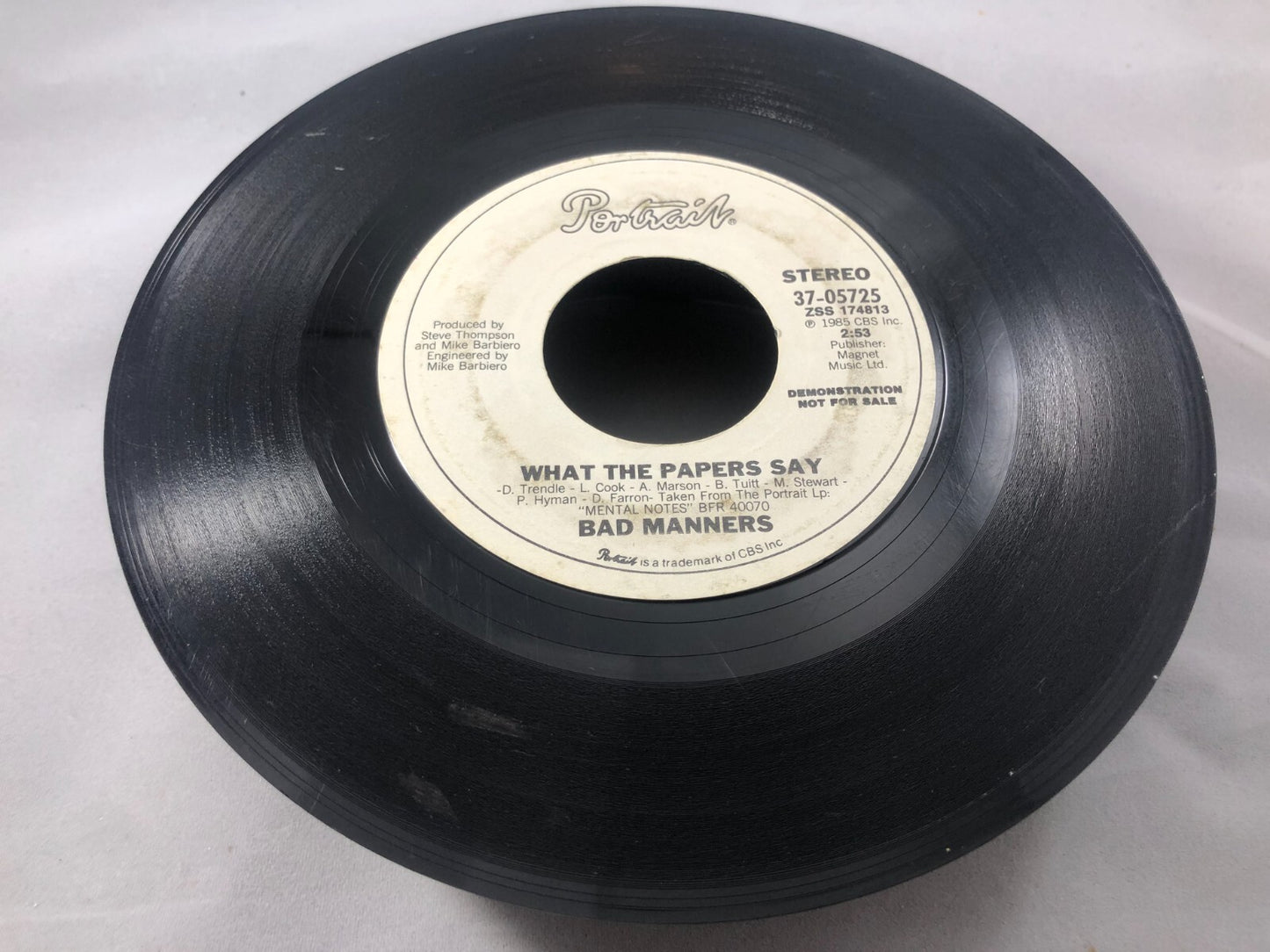Bad Manners Promo 45 Portrait 05725 VG Condition What The Papers Say