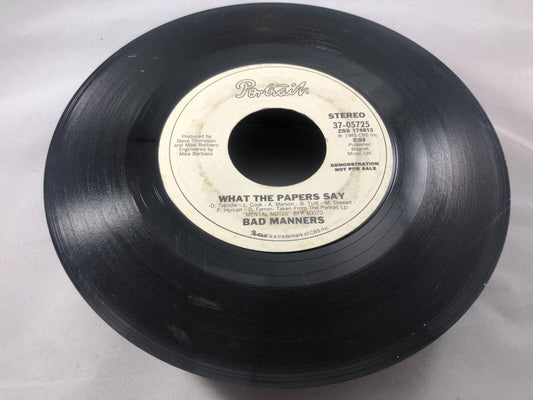 Bad Manners Promo 45 Portrait 05725 VG Condition What The Papers Say