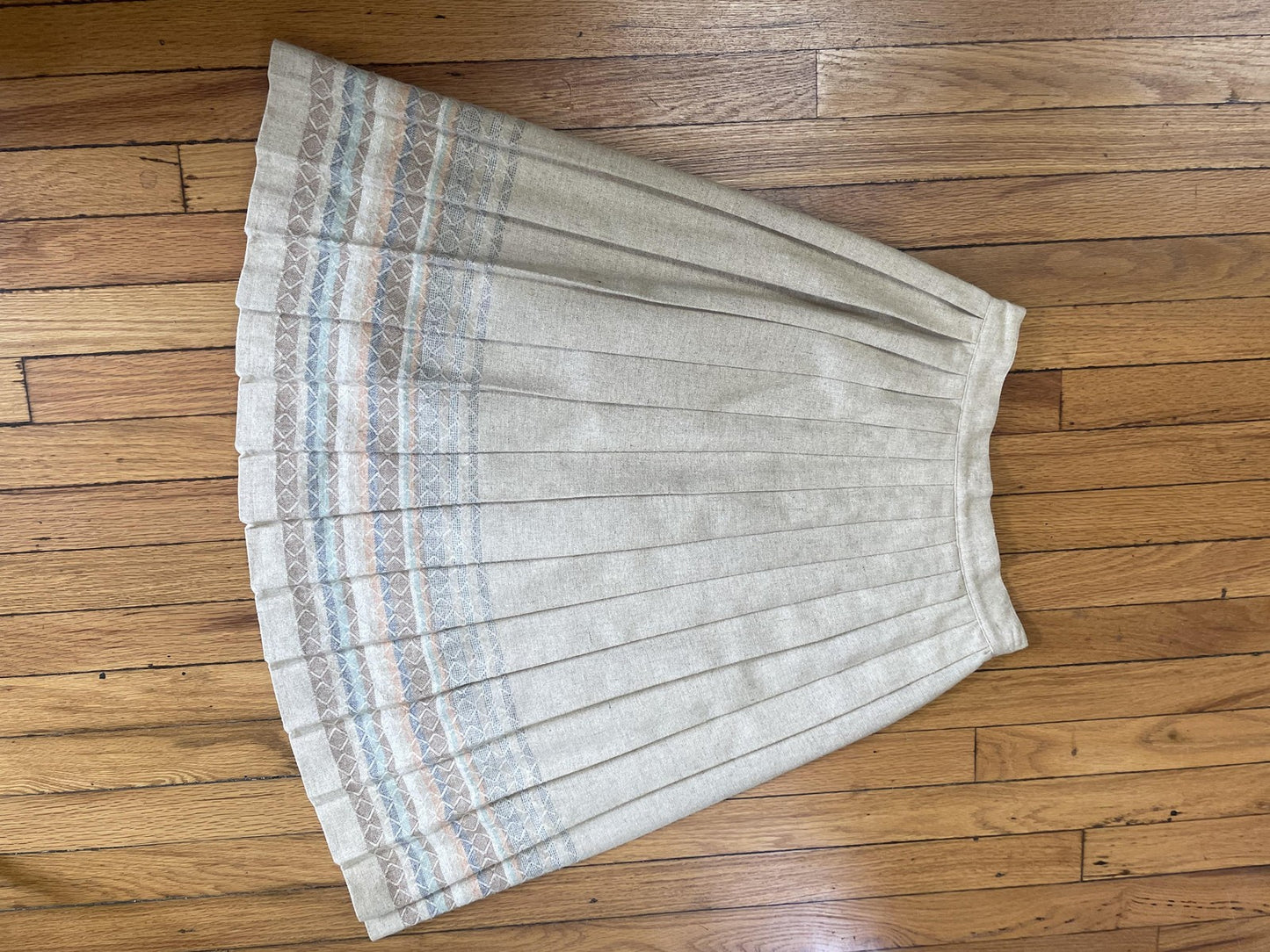 Vintage Pleated Wool Blend Skirt Womens Medium Geometric Pattern Classic 90s