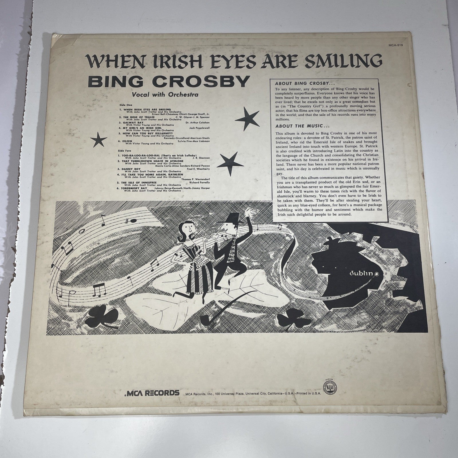 BING CROSBY When Irish Eyes Are Smiling Vinyl LP 1980 VG