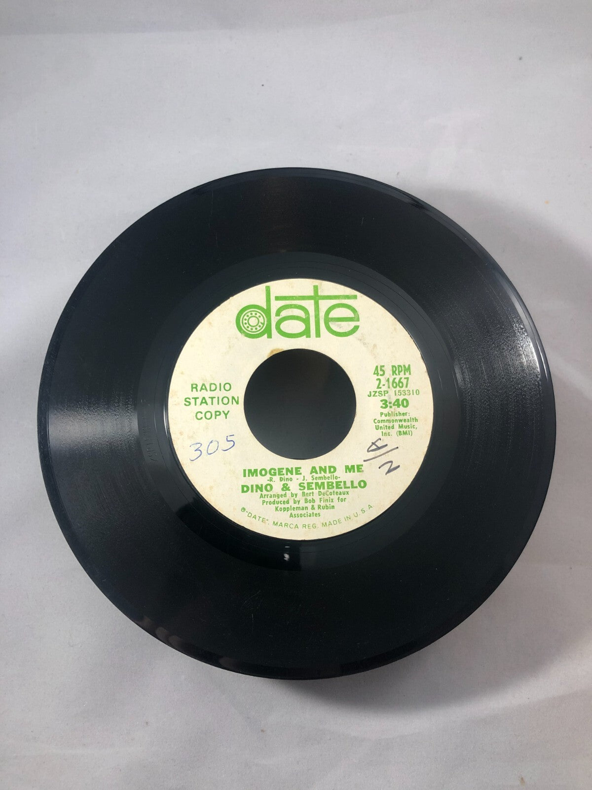 Rock Promo 45 Dino & Sembello - See The Light / Imogene And Me On Date VG PROMO
