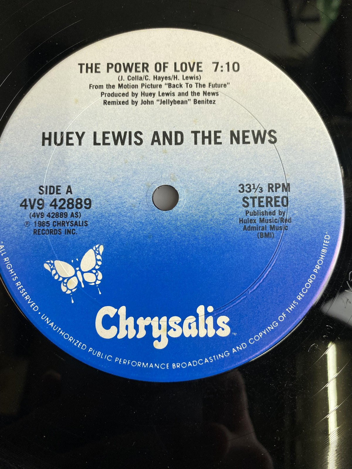 Vintage Huey Lewis & The News Power Of Love 12" Vinyl Chrysalis Rock OST