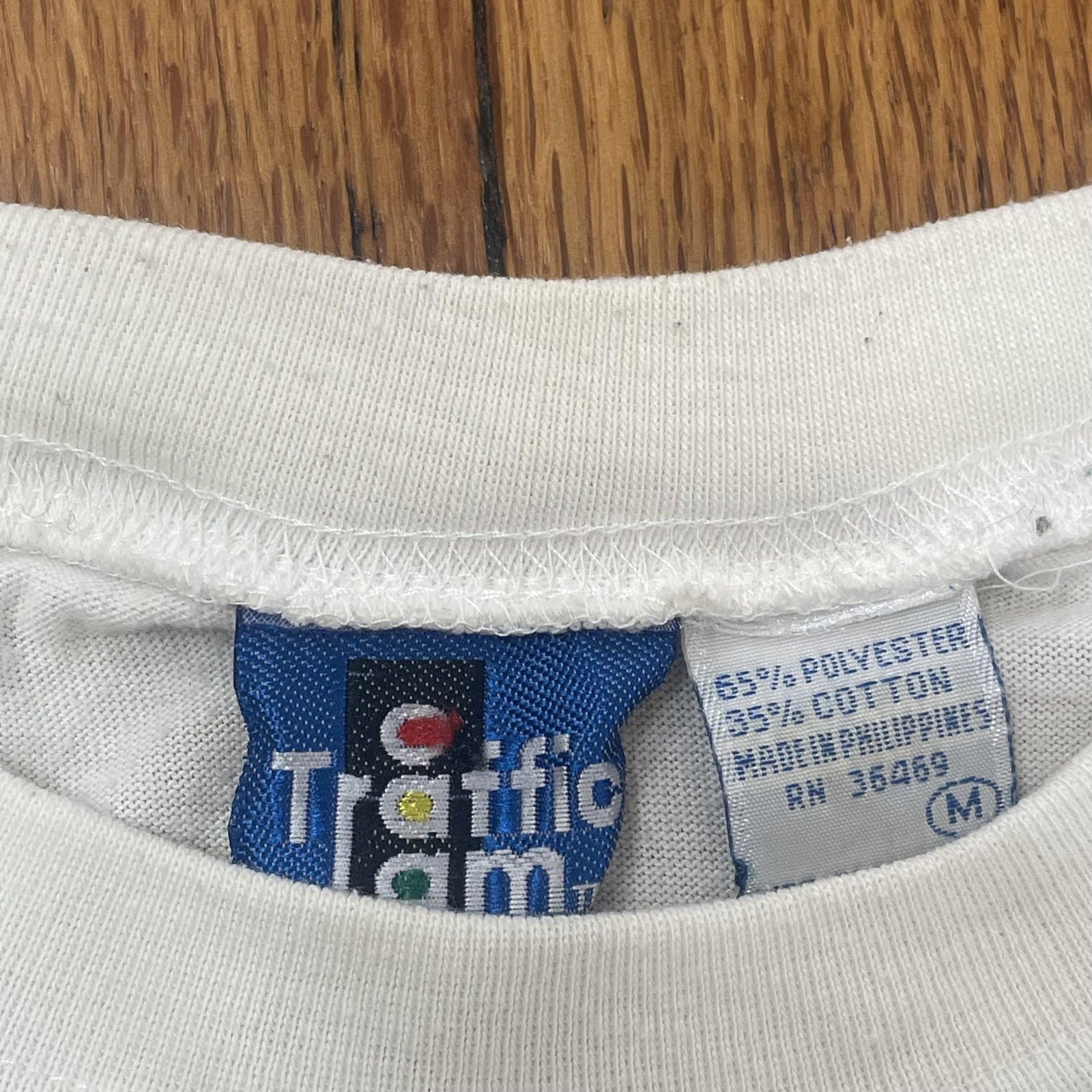 Vintage Traffic Jam Shirt Mens Medium White Abstract Art Sequin 90s Dance Tee