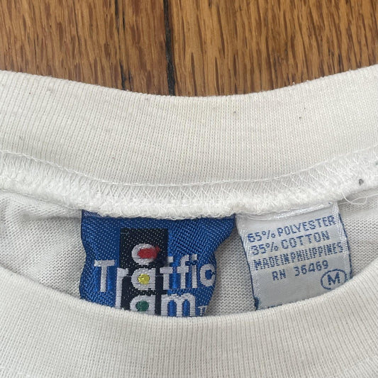 Vintage Traffic Jam Shirt Mens Medium White Abstract Art Sequin 90s Dance Tee