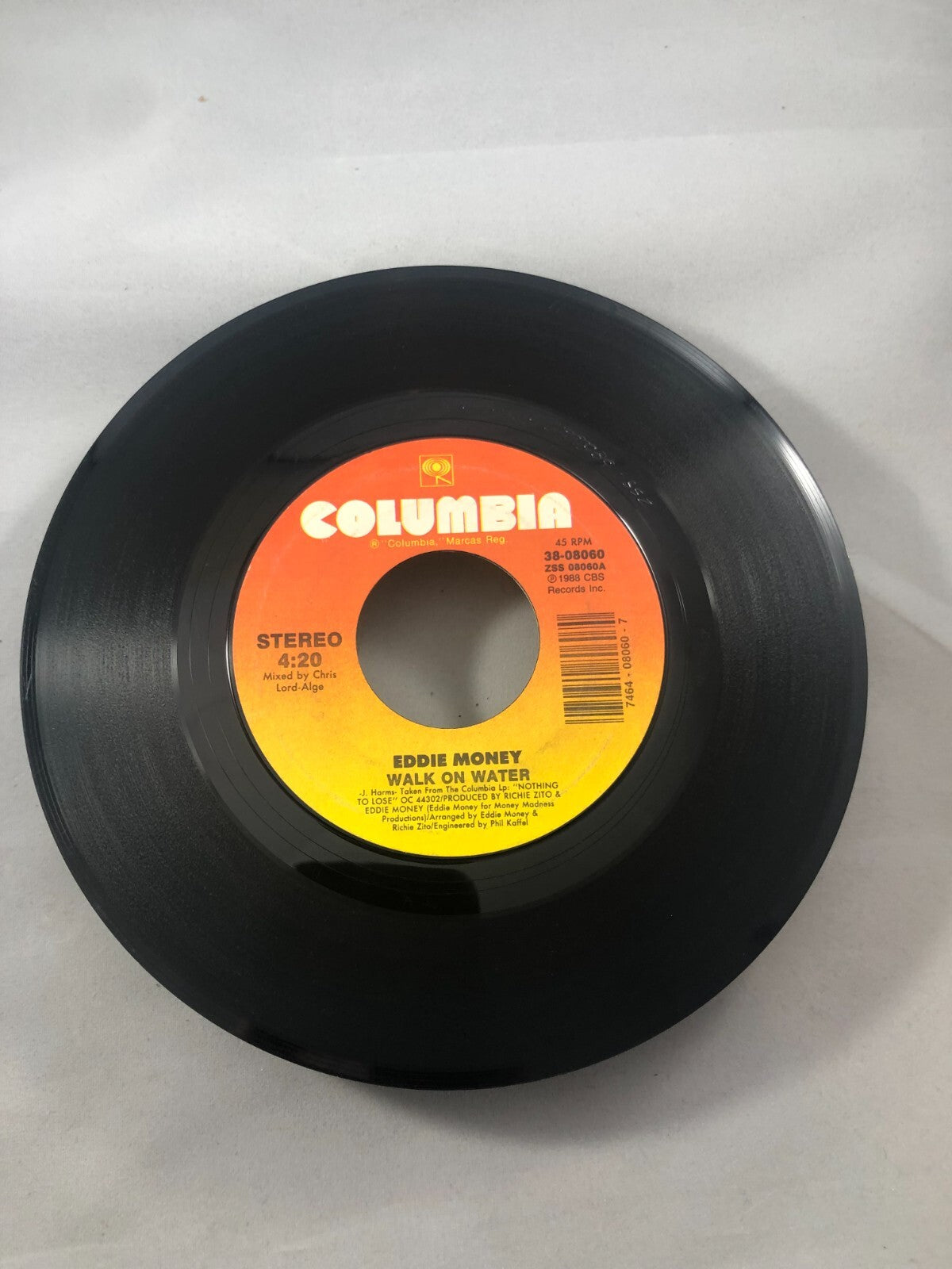 Eddie Money Walk On Water/Dancing With Mr. Jitters  45 Columbia￼ VG