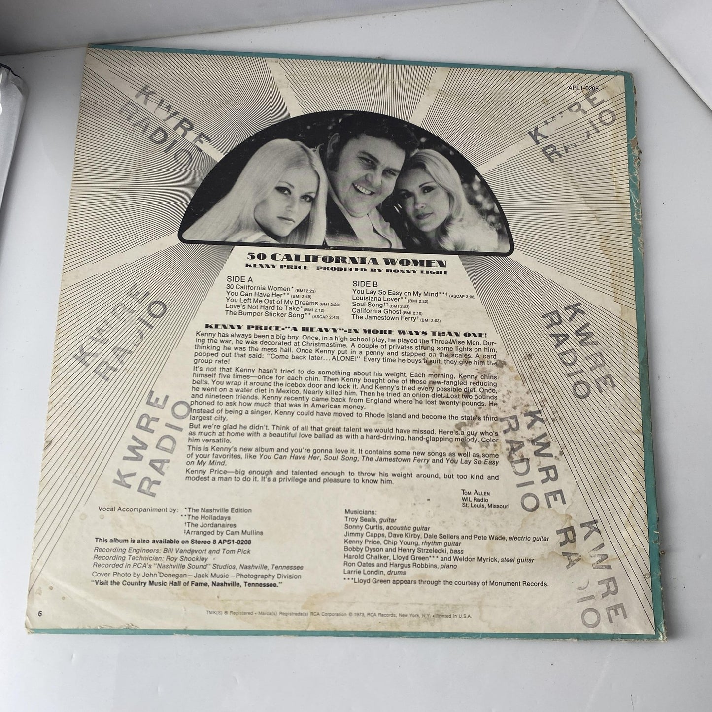 Vintage Kenny Price 30 California Women 12" Vinyl LP 1973 RCA Country Promo