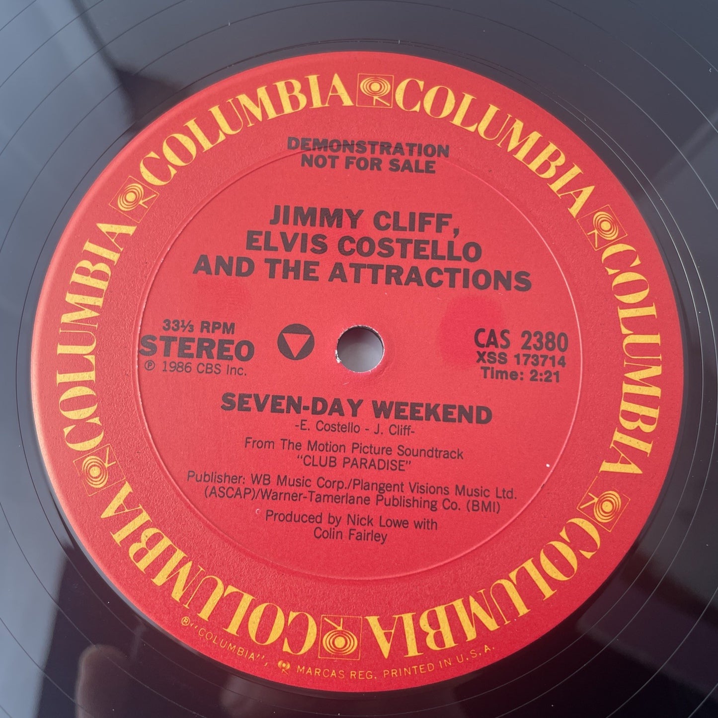 JIMMY CLIFF & ELVIS COSTELLO: seven-day weekend COLUMBIA 12" Single 33 RPM