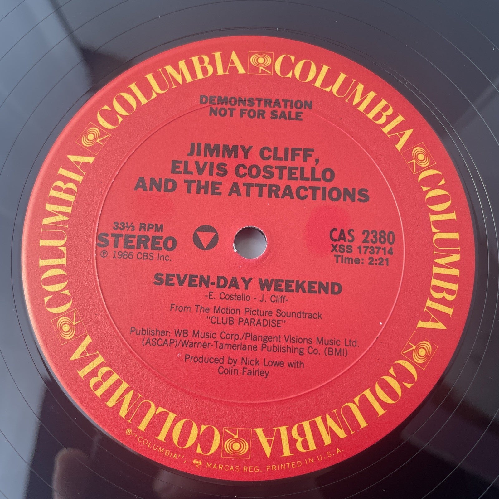 JIMMY CLIFF & ELVIS COSTELLO: seven-day weekend COLUMBIA 12" Single 33 RPM