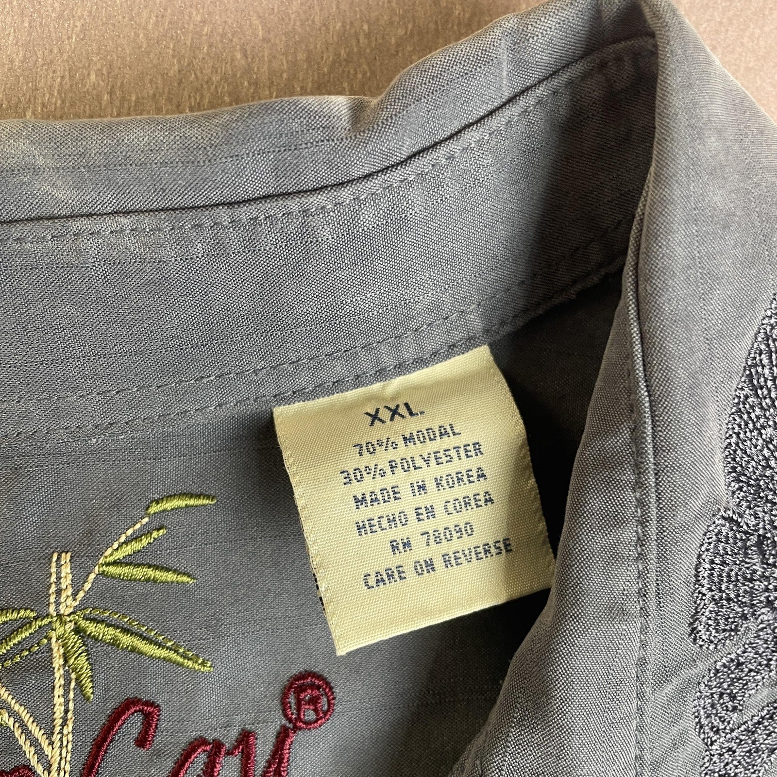 Bamboo Cay Shirt Mens 2XL Gray Embroidered Camp Hawaiian Tropical Button Front