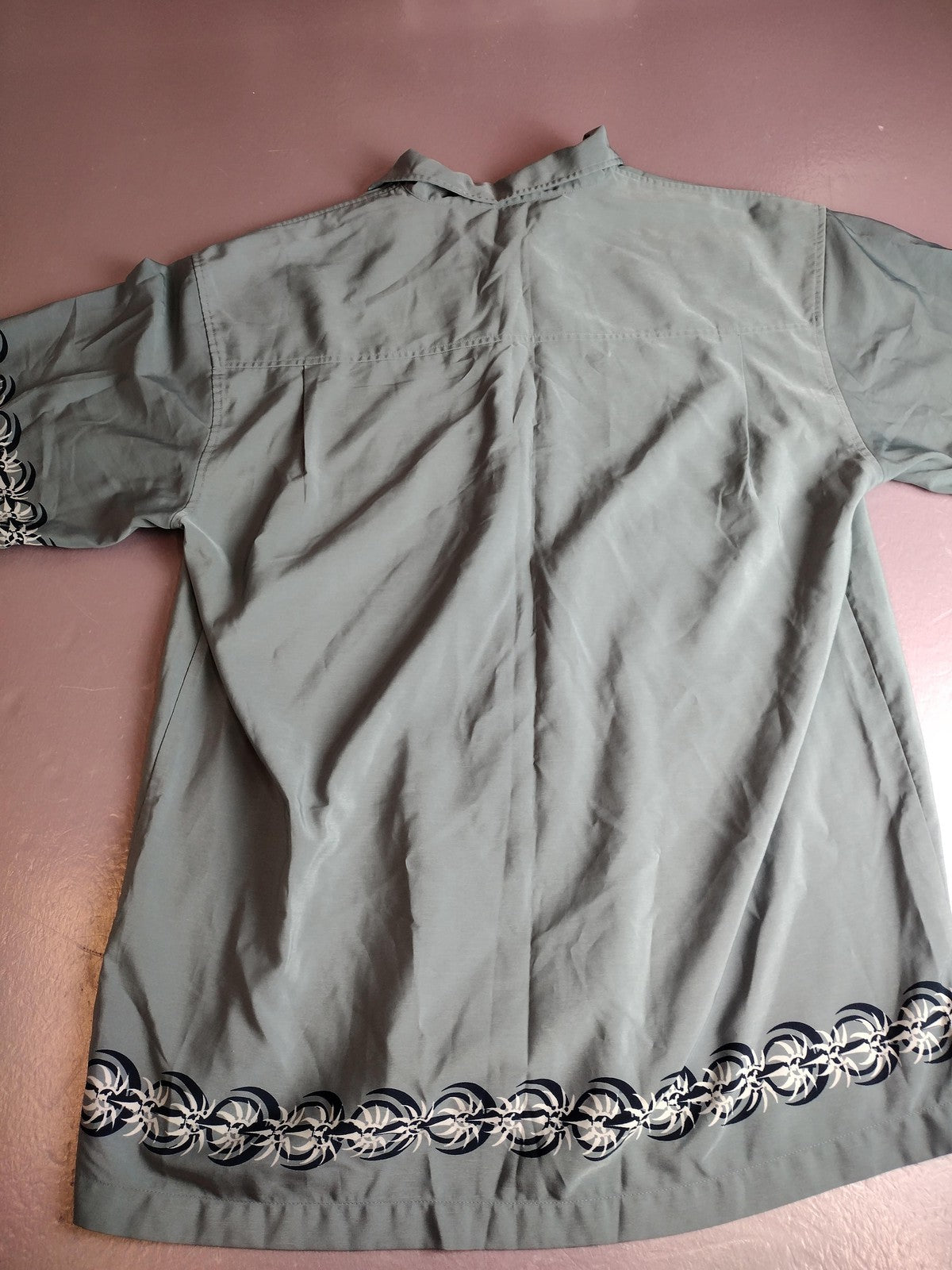 Vintage Old College Inn Shirt Mens XL Green Border Button Front Short Sleeve 90s