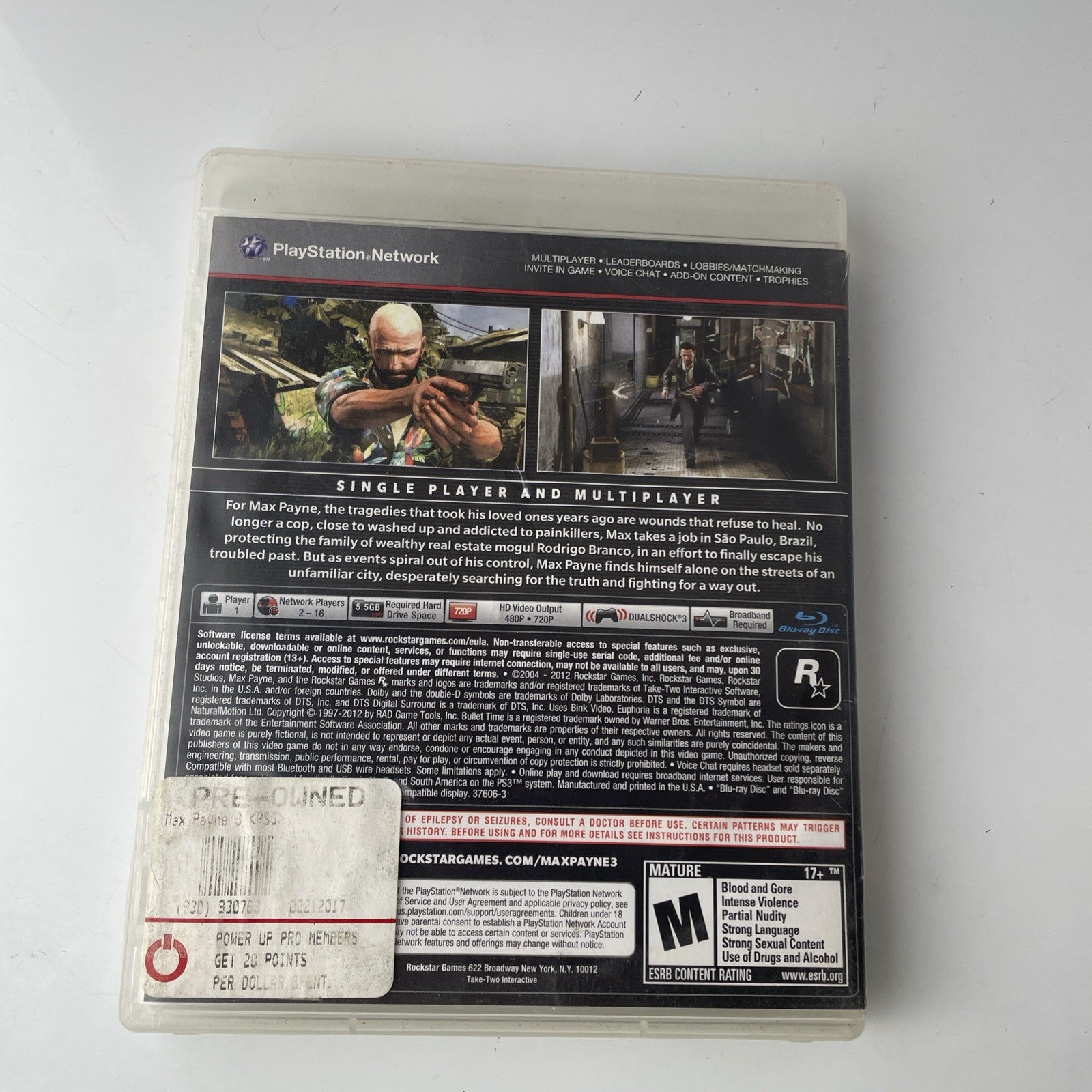 Max Payne 3 (Sony PlayStation 3, 2012) Very Good Disc