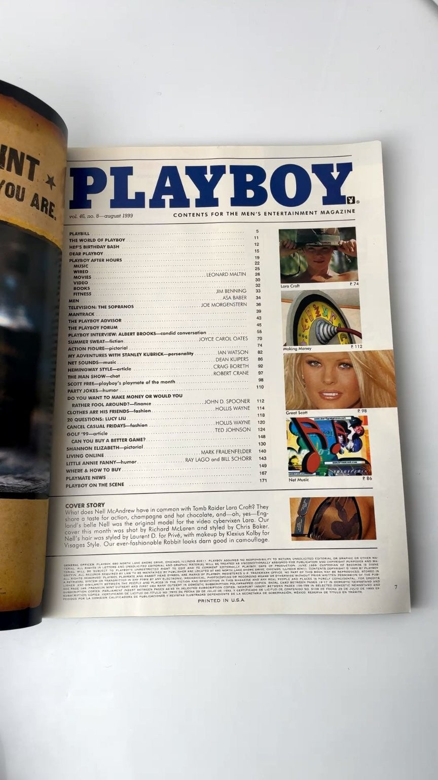 Playboy August 1999 Nell McAndrew Tomb Raider Nude Illustrated Magazine